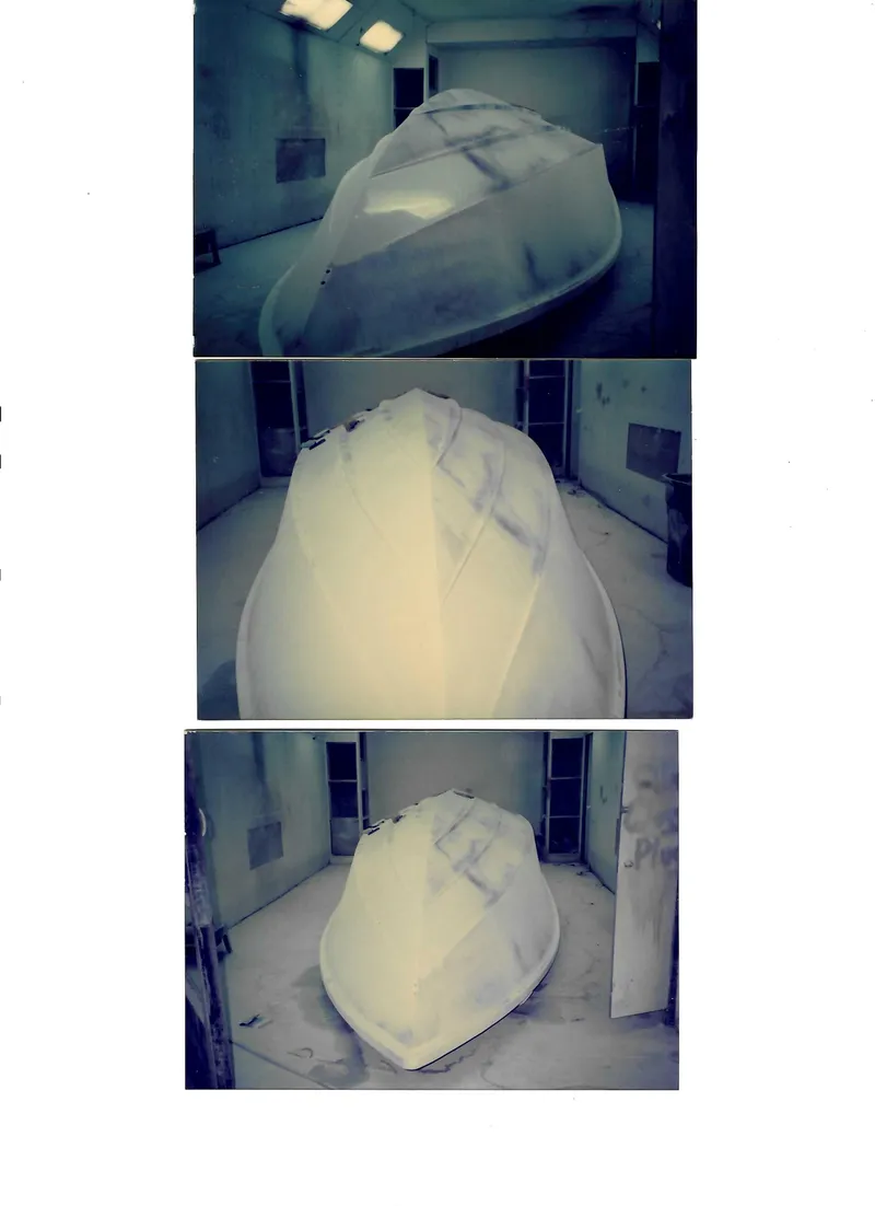 Slide: The Image of 1971 Magnum Sport boat hull in a workshop, under construction. - 24