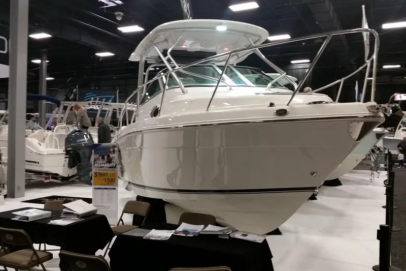 Slide: The Image of 2017 Robalo R265 Walkaround with twin Yamaha 200 engines, rear view. - 4