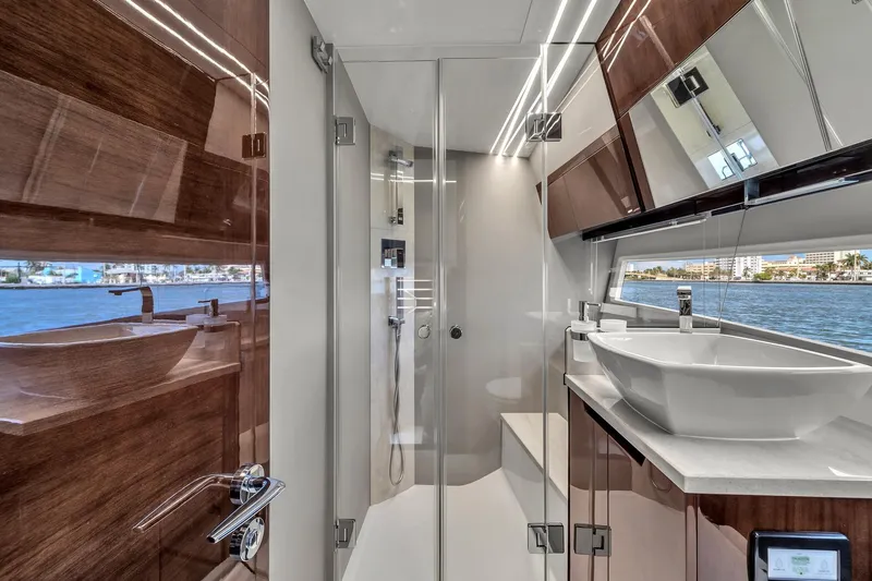 Slide: The Image of Luxurious bathroom interior of 2023 Galeon 425 HTS yacht with modern fixtures and elegant design. - 40