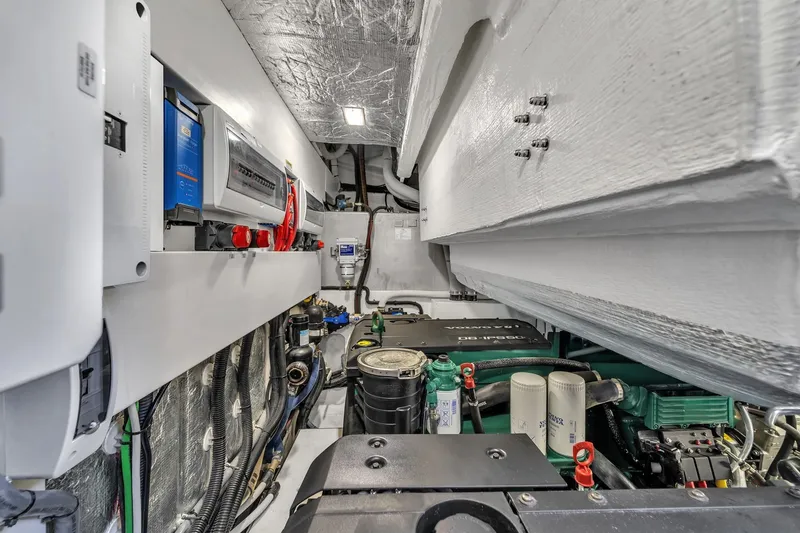 Slide: The Image of Engine room of 2023 Galeon 425 HTS yacht, showcasing advanced mechanical systems. - 42
