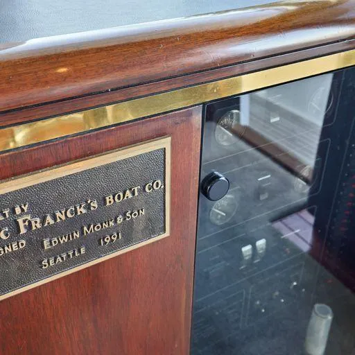 Slide: The Image of Plaque on 1991 Vic Franck 65 Pilot House boat, designed by Edwin Monk & Son, Seattle. - 48
