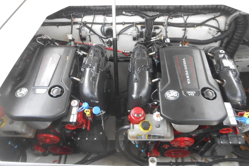 Slide: The Image of Engine compartment of a 2020 Cobalt A36BR boat with dual Volvo Penta 380 V8 engines. - 21