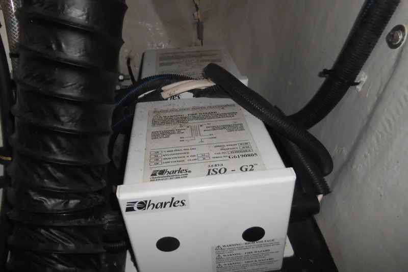 Slide: The Image of Electrical components in a 2020 Cobalt A36BR boat, featuring Charles ISO-G2 transformer. - 29