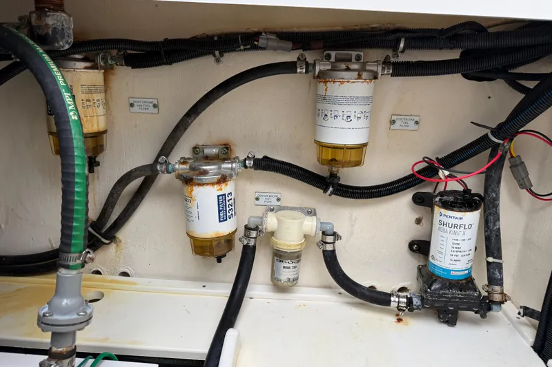 Slide: The Image of Engine compartment of 2018 HCB 39 Speciale with fuel filters and hoses. - 19