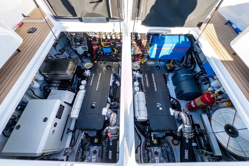 Slide: The Image of Engine room of 2025 Targa 46 yacht with Volvo Penta engines and advanced equipment. - 34