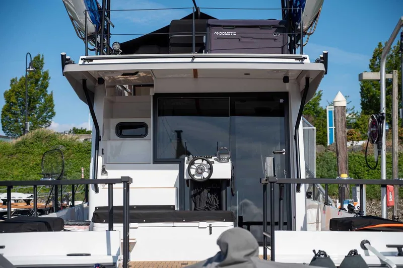 Slide: The Image of Sleek 2025 Targa 46 yacht docked, showcasing modern design and advanced features. - 4