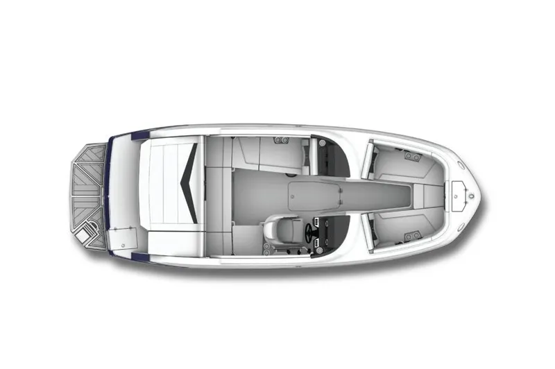 Slide: The Image of 2024 Monterey M-22 boat, sleek blue and white design, side view. - 17