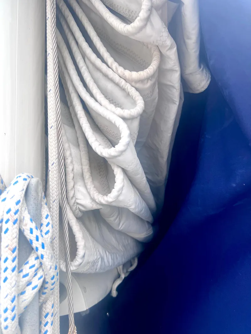 Slide: The Image of Folded sail and ropes on a 1980 Lafitte 44 yacht. - 13