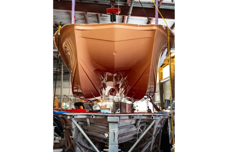 Slide: The Image of Broadwater Boatworks 25 Bay Cat 2026 under construction in shipyard. - 30