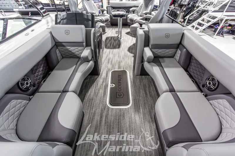 Slide: The Image of 2026 Godfrey Monaco 235 QSB interior with luxurious seating and modern design. - 11