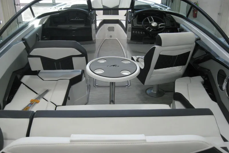 Slide: The Image of 2025 Monterey 238SS Super Sport boat rear view with propeller and seating. - 5
