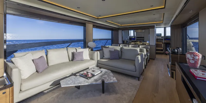 Slide: The Image of Luxurious interior of 2025 Absolute NAVETTA 75 yacht with ocean view. - 22