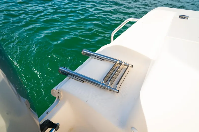 Slide: The Image of 2005 Sea Hunt Triton 232 boat with stainless steel swim ladder on deck. - 23