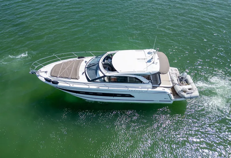 Slide: The Image of 2019 Jeanneau Leader 40 cruising on open water, aerial view. - 12