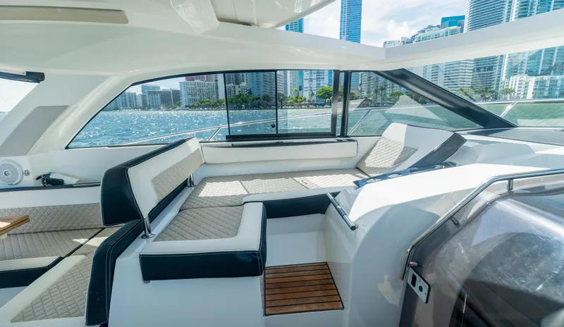 Slide: The Image of 2019 Jeanneau Leader 40 yacht interior with city skyline view. - 41