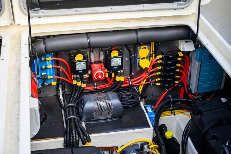Slide: The Image of Electrical system of a 2020 Targa 32 boat, featuring wiring and components. - 17