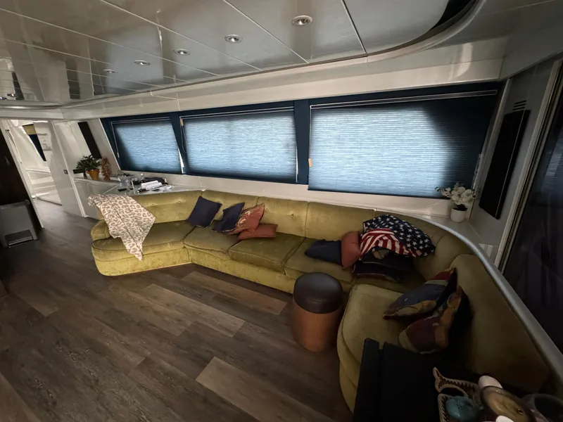Slide: The Image of Luxurious interior of 1990 Versilcraft Challenger Motor Yacht with plush seating and modern decor. - 15