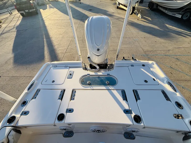 Slide: The Image of Rear view of 2024 Tidewater Custom 22 Excursion CC boat deck. - 10