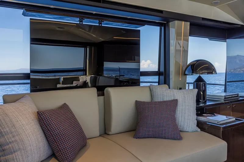 Slide: The Image of Luxurious interior of 2025 Absolute 56 FLY yacht with ocean view. - 30