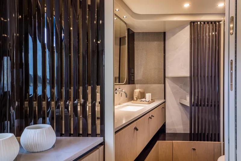 Slide: The Image of Luxurious bathroom interior of 2025 Absolute 56 FLY yacht with modern design elements. - 22