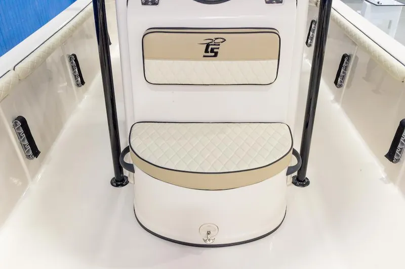 Slide: The Image of Manufacturer Provided Image: 2026 Carolina Skiff 25 LS boat interior with cushioned seating and sleek design. - 9