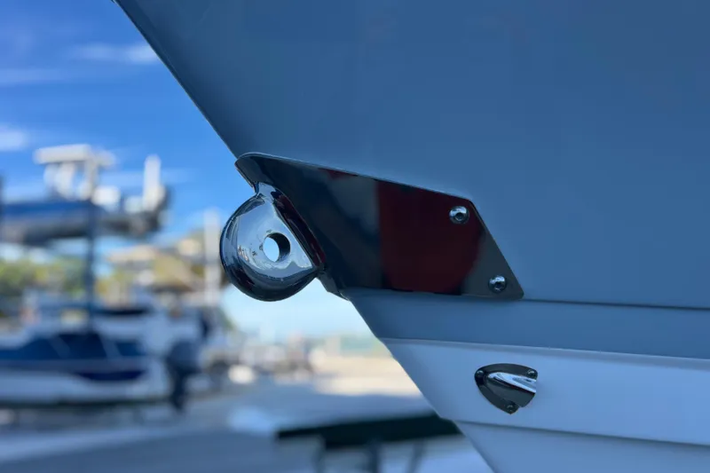 Slide: The Image of Close-up of 2022 Blackfin 272 DC boat detail with chrome fittings. - 25