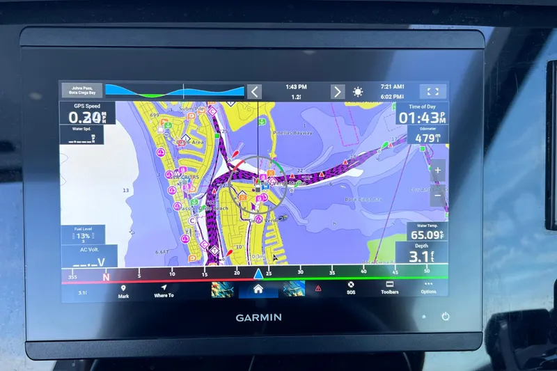 Slide: The Image of Garmin GPS display on 2022 Blackfin 272 DC boat, showing navigation map and data. - 65