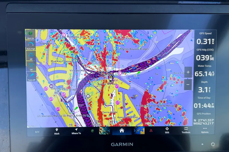 Slide: The Image of Garmin marine GPS display on 2022 Blackfin 272 DC, showing navigation and water temperature. - 69