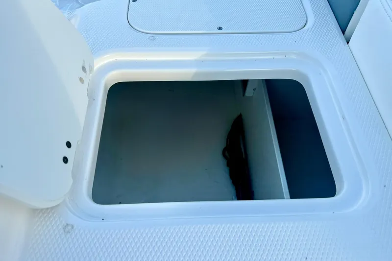 Slide: The Image of 2024 Chaparral 19 SSi OB boat storage compartment, open and empty. - 39