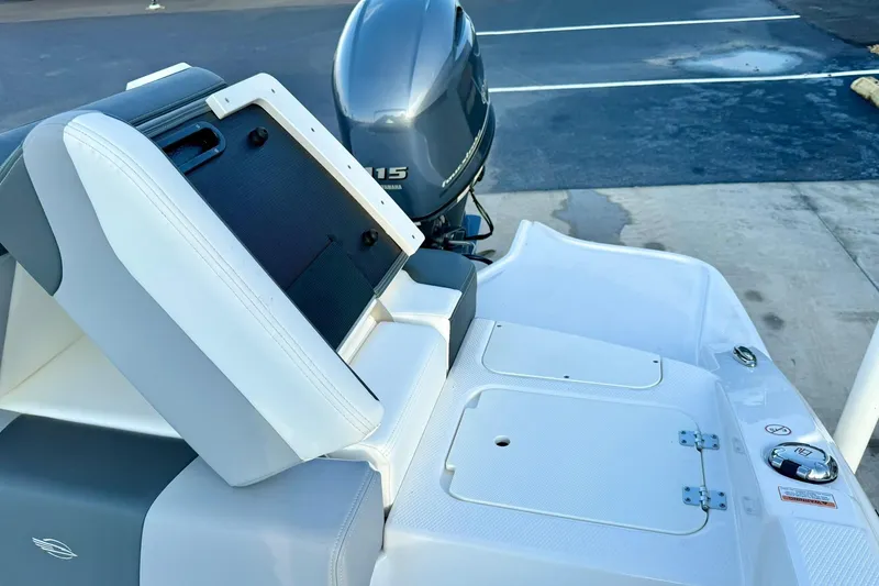Slide: The Image of 2024 Chaparral 19 SSi OB boat with Yamaha 115 outboard motor, rear seating view. - 40