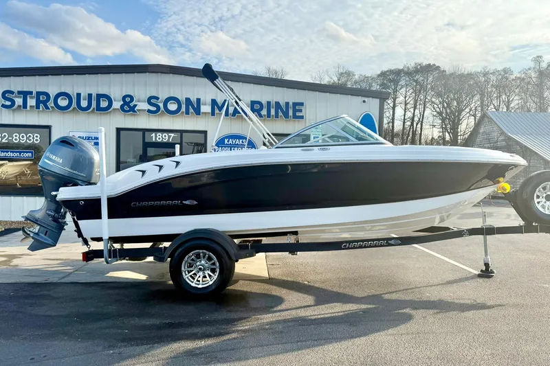 Slide: The Image of 2024 Chaparral 19 SSi OB boat on trailer at Stroud & Son Marine dealership. - 8