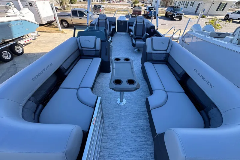 Slide: The Image of 2026 Bennington 23 SSR pontoon boat interior with spacious seating and modern design. - 8