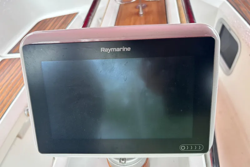 Slide: The Image of Raymarine display on 2017 Jeanneau Sun Odyssey 389 sailboat cockpit. - 31