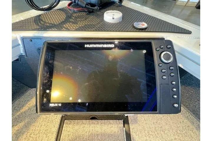 Slide: The Image of Humminbird Helix 10 fish finder on 2024 Ranger VX1988 WT boat dashboard. - 10