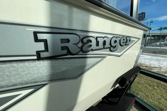 Slide: The Image of 2024 Ranger VX1988 WT boat with sleek design and bold logo. - 3