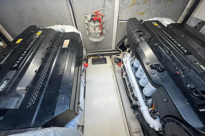 Slide: The Image of Engine room of 2012 Fairline Targa 58 Gran Turismo with Volvo Penta engines. - 24