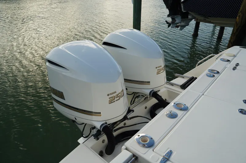 Slide: The Image of Twin Yamaha 250 outboard engines on a 2013 Stamas 317 Tarpon boat. - 7