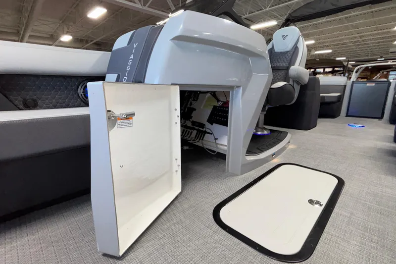 Slide: The Image of 2026 Viaggio Z24U boat interior with open storage compartment and modern seating. - 19