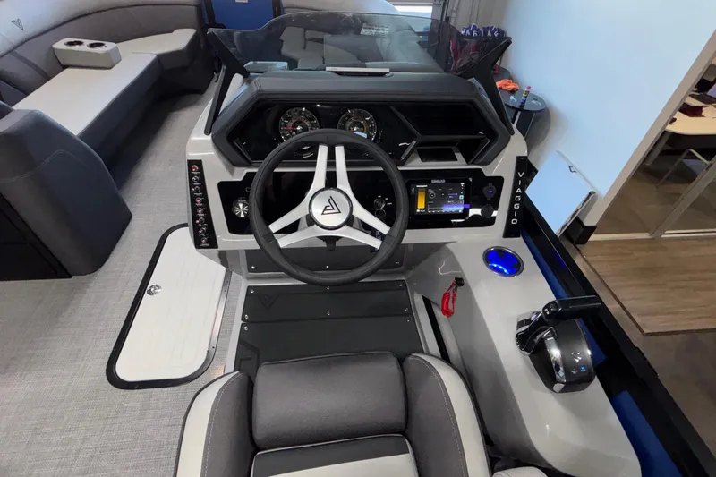 Slide: The Image of Modern Viaggio Z24U boat dashboard with steering wheel and control panel, 2026 model. - 29