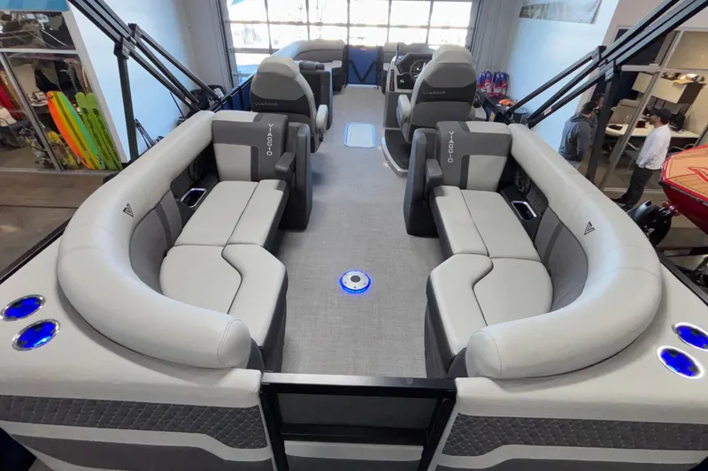 Slide: The Image of Luxurious interior of 2026 Viaggio Z24U boat with plush seating and modern design. - 38