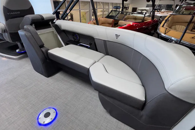 Slide: The Image of Luxurious interior of 2026 Viaggio Z24U boat with stylish seating and ambient lighting. - 40