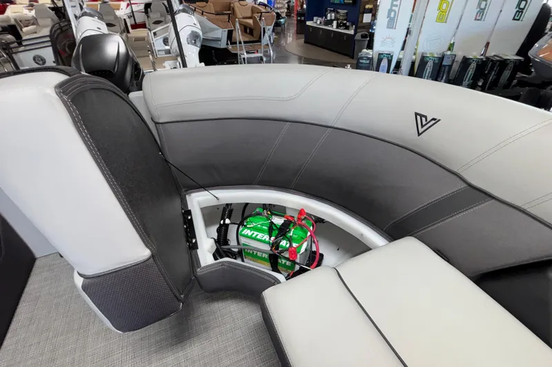 Slide: The Image of Interior of 2026 Viaggio Z24U boat with storage compartment and battery. - 43