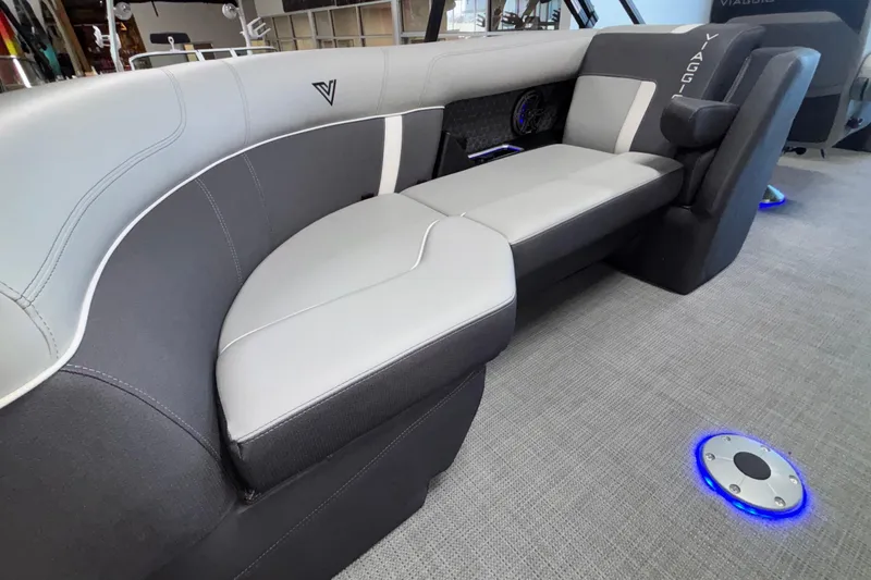 Slide: The Image of Luxurious seating in the 2026 Viaggio Z24U boat with modern design and ambient lighting. - 43