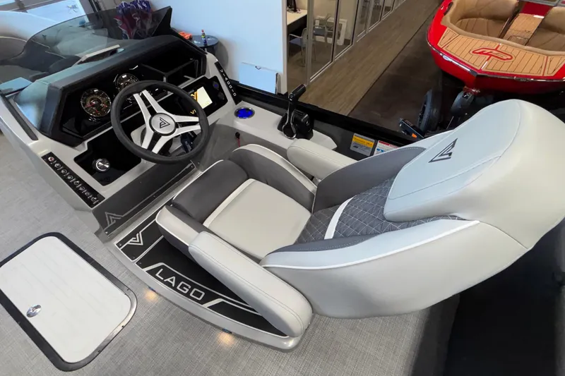 Slide: The Image of Interior of 2026 Viaggio Z24U boat with modern steering and seating. - 21