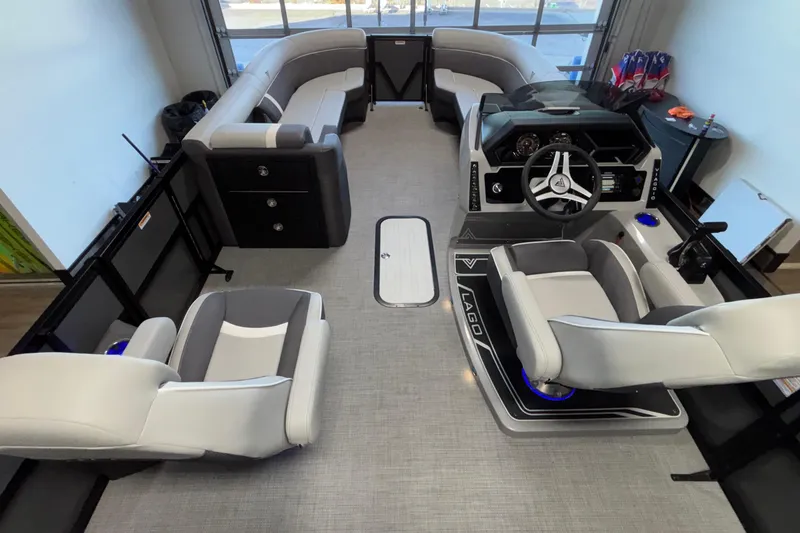 Slide: The Image of Luxurious interior of 2026 Viaggio Z24U boat with modern seating and steering console. - 36