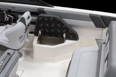 Slide: The Image of 2026 Chaparral SSX 4 boat interior with sleek seating and modern design. - 21
