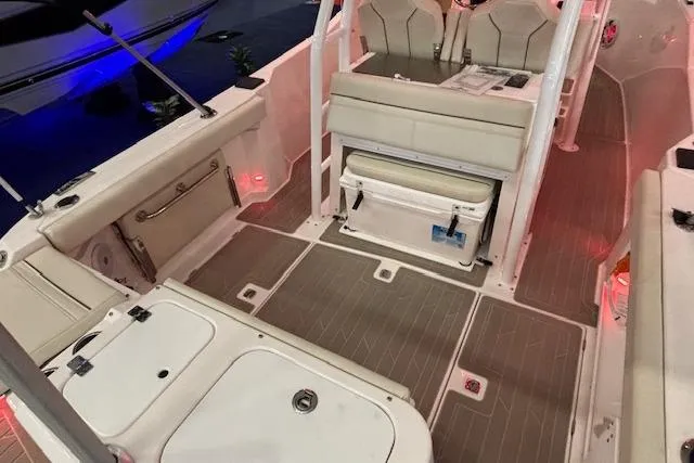 Slide: The Image of 2026 Solara S-250 CW boat interior with beige seating and modern design. - 4