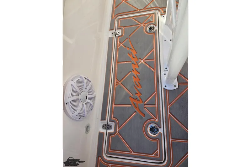 Slide: The Image of Avanti 36 Center Console 2021 boat deck with custom design and speaker. - 44