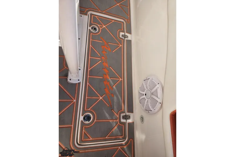 Slide: The Image of 2021 Avanti 36 Center Console boat deck with custom flooring and speaker. - 45