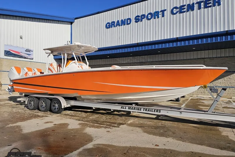 Slide: The Image of 2021 Avanti 36 Center Console boat on trailer at Grand Sport Center. - 7